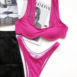 Pink ribbed underwire bikini